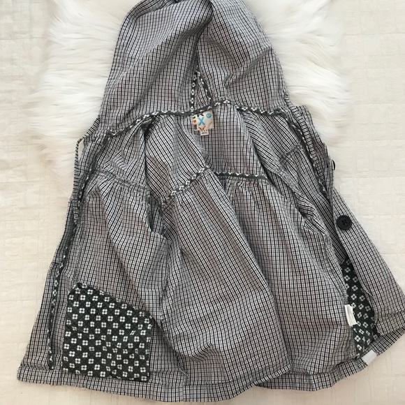 Roxy Black & White Plaid Button Front Hooded Light Spring Jacket - Picture 7 of 15